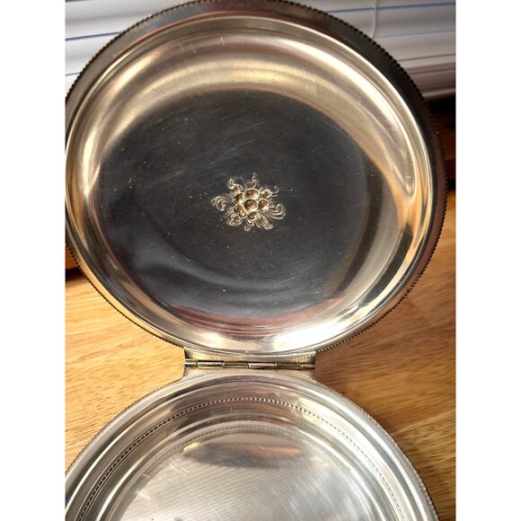 Sheffield Silver Company Silent Butler Silver Over Copper, Raised Flower on Lid - Picture 4 of 10